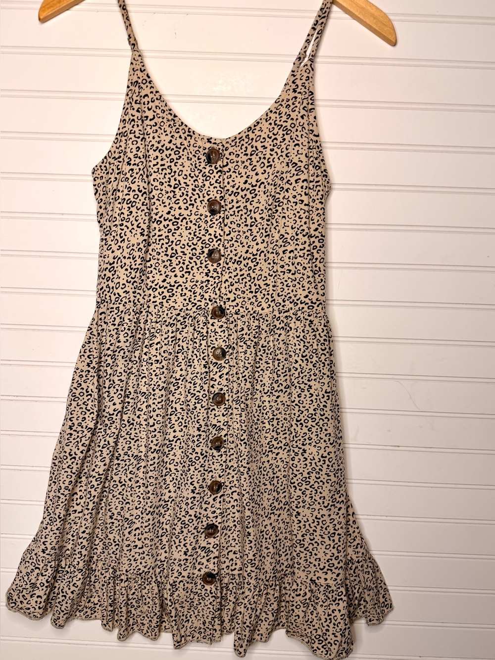 Leopard Print Button Front Smocked Mini Dress Sz S